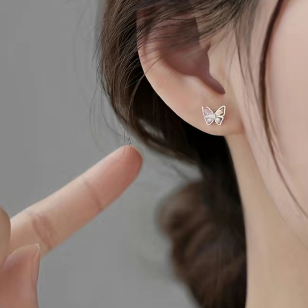 Rhinestone Butterfly Earrings silver - Picture 5 of 6